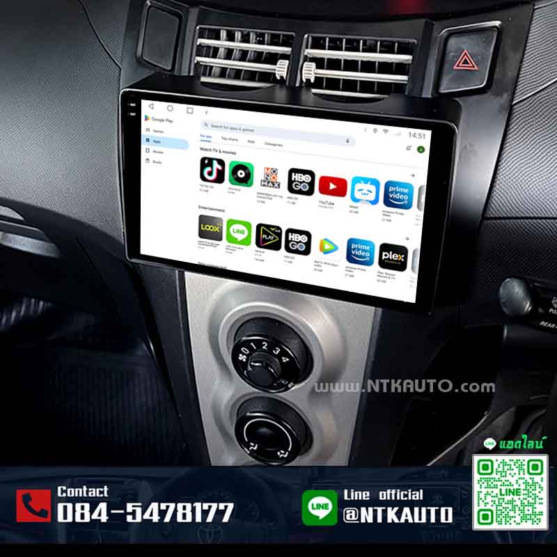 จอ Android ตรงรุ่น Toyota Yaris โฉมปี 2006-2012 หน้าจอ 9 นิ้ว จอ IPS HD กระจกกันรอย 2.5D Glass