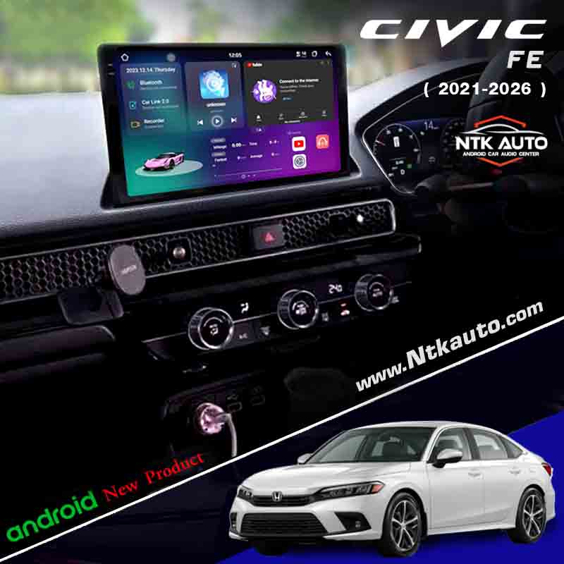 จอแอนดรอย Honda Civic FE  โฉมปี 2021-2026   IPS HD ภาพชัดทุกมุมมอง จอกระจกกันรอย 2.5d Glass 